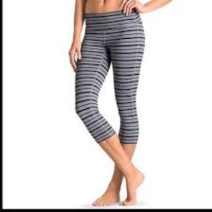 Athleta Gray Black Stripe Chaturanga Crop Leggings